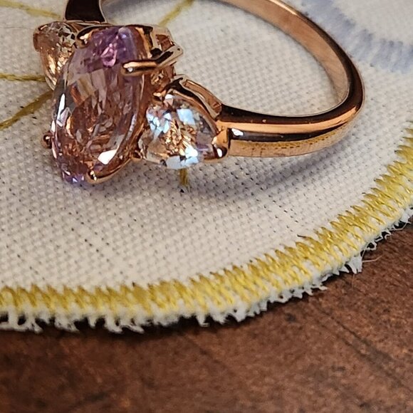 JTV Kunzite Crystal Quartz 18K Rose Gold Over Silver Ring - Picture 2 of 10